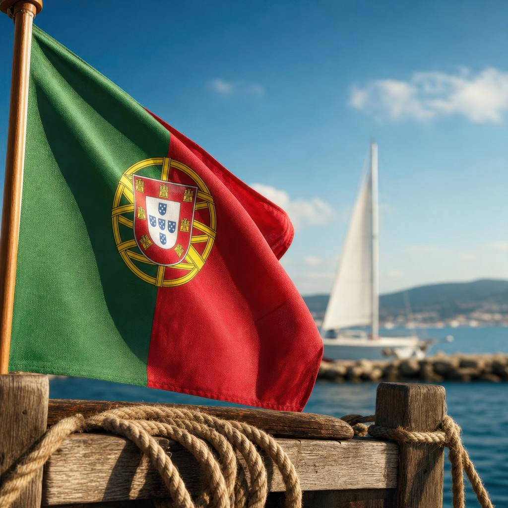 Portuguese flag in front of the sea